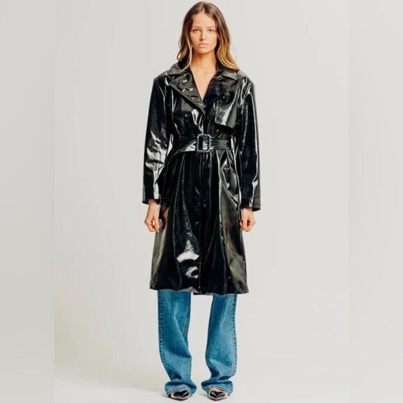NEW Torn by Ronny Kobo Regina Patent Leather Trench Coat Size Medium - Picture 1 of 13